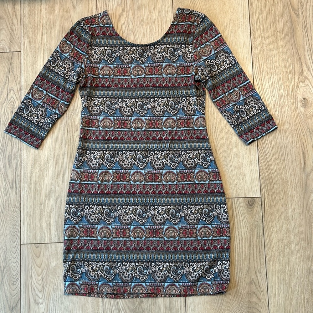 American Rag Patterned Dress with 3/4 Sleeve and V-Back